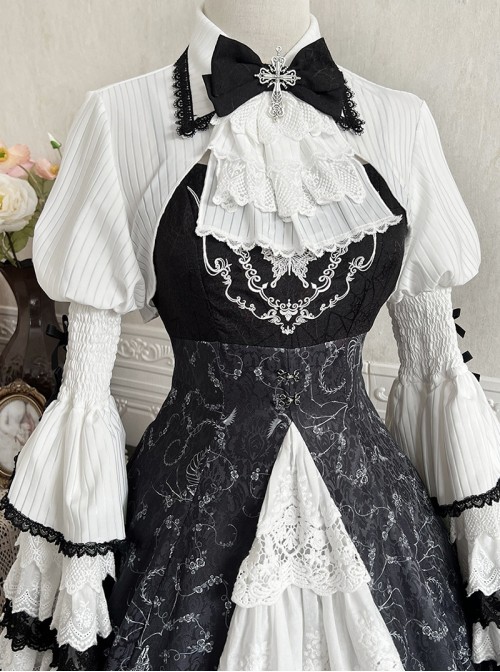 Withered Bone Magic Series Gorgeous Dark Gothic Lolita Palace Style Ruff Puff Sleeve Shirt Elegant Dress