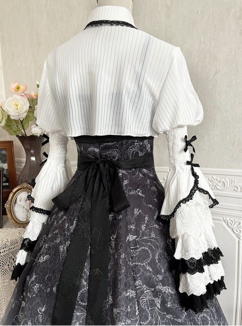 Withered Bone Magic Series Gorgeous Dark Gothic Lolita Palace Style Ruff Puff Sleeve Shirt Elegant Dress