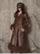 Exile Journey Series Steampunk Brown Winter Lambskin Wool Slim Waist Maillard Quilted PU Leather Coat