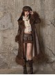 Exile Journey Series Steampunk Brown Winter Lambskin Wool Slim Waist Maillard Quilted PU Leather Coat