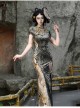 Spring Dragon Festival Series Chinese Style Gothic Punk Button Slim Snake Pattern Fishtail Long Slit Cheongsam Dress