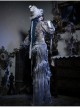 Zombie Bride Series Gothic Punk Gray Chiffon Tie Dyed European Style Ruff Collar Lantern Sleeves Shirt