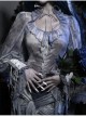 Zombie Bride Series Gothic Punk Gray Chiffon Tie Dyed European Style Ruff Collar Lantern Sleeves Shirt