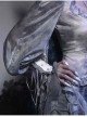 Zombie Bride Series Gothic Punk Gray Chiffon Tie Dyed European Style Ruff Collar Lantern Sleeves Shirt