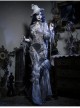 Zombie Bride Series Gothic Punk Gray Chiffon Tie Dyed European Style Ruff Collar Lantern Sleeves Shirt