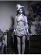 Zombie Bride Series Gothic Punk Gray Jacquard Satin Gloss Short Suspender Slim Suspender Dress