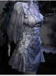 Zombie Bride Series Gothic Punk Gray Jacquard Satin Gloss Short Suspender Slim Suspender Dress