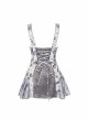 Zombie Bride Series Gothic Punk Gray Jacquard Satin Gloss Short Suspender Slim Suspender Dress