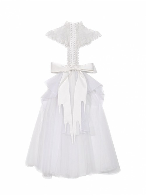 Zombie Bride Series Gothic Punk White Lace Creative Spine European Lace Chiffon Bowknot Tail Waistcoat Top