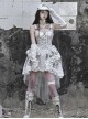 Madhouse Series Stylish White Distressed Suede Subculture Strappy Gothic Punk Print Suspender Dress