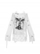 Madhouse Series White Cotton Gothic Punk Subculture Bondage Angel Straitjacket Printed Pullover Sweatshirt