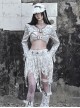 Madhouse Series White Subculture Y2K Distressed Suede Knitted Tassel Ripped Niche Gothic Punk Skirt