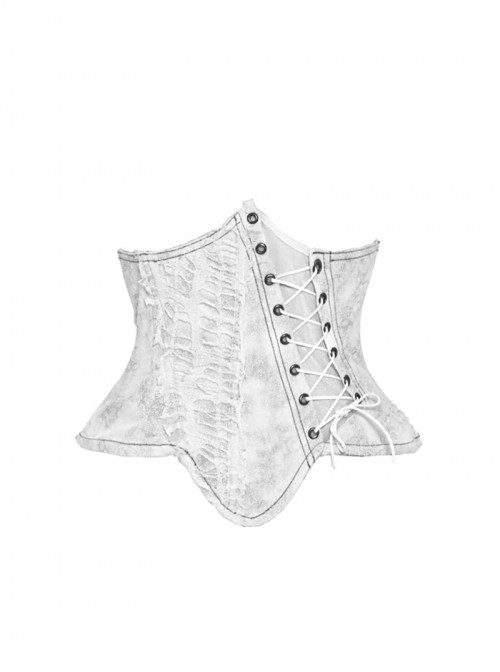 Madhouse Series Subculture White Gothic Punk Suede Ripped Asymmetric Fishbone Corset Waistband