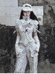 Madhouse Series Subculture White Gothic Punk Suede Ripped Asymmetric Fishbone Corset Waistband