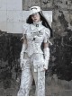 Madhouse Series Subculture White Gothic Punk Suede Ripped Asymmetric Fishbone Corset Waistband