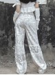 Madhouse Series Subculture Handsome White Gothic Punk Suede Fake Two Piece Straight Leg Trousers