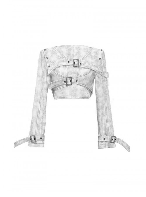 Madhouse Series White Distressed Suede Subculture Gothic Punk Niche Shoulder Pad Sexy Short Jacket