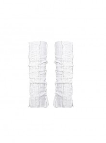 Madhouse Series White Pleated Knitted Ripped Cotton Linen Niche Subculture Gothic Punk Sleeve Gloves