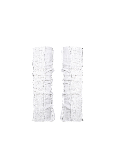 Madhouse Series White Pleated Knitted Ripped Cotton Linen Niche Subculture Gothic Punk Sleeve Gloves