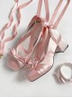 Throb Ballet Series Classic Lolita Square Toe Elegant Middle Heel Satin Straps Bowknot Mary Janes Shoes