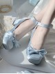 Throb Ballet Series Classic Lolita Square Toe Elegant Middle Heel Satin Straps Bowknot Mary Janes Shoes