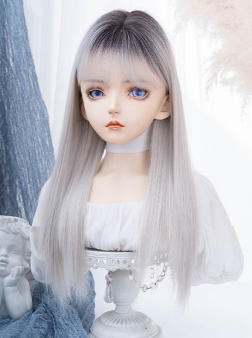 Siamese Cat Language Series Y2K Stylish Black White Gradient Sweet Lolita Long Straight Wig