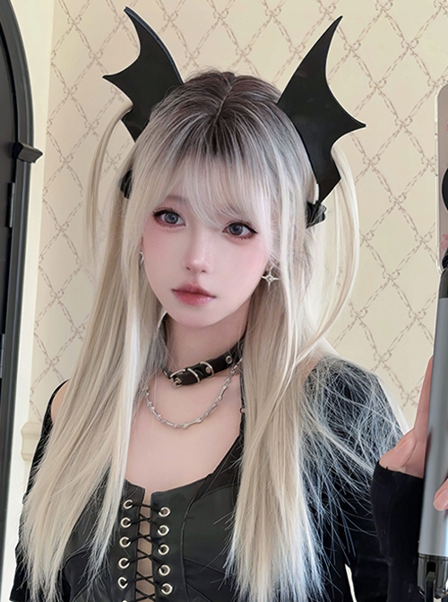 Siamese Cat Language Series Y2K Stylish Black White Gradient Sweet Lolita Long Straight Wig