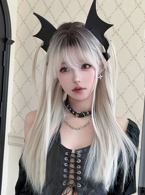 Siamese Cat Language Series Y2K Stylish Black White Gradient Sweet Lolita Long Straight Wig