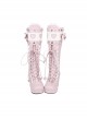 Princess Cute Lace Trim Bowknot PU Leather Sweet Lolita Classic High Heel High Tube Boots