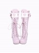 Princess Cute Lace Trim Bowknot PU Leather Sweet Lolita Classic High Heel High Tube Boots