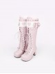 Princess Cute Lace Trim Bowknot PU Leather Sweet Lolita Classic High Heel High Tube Boots