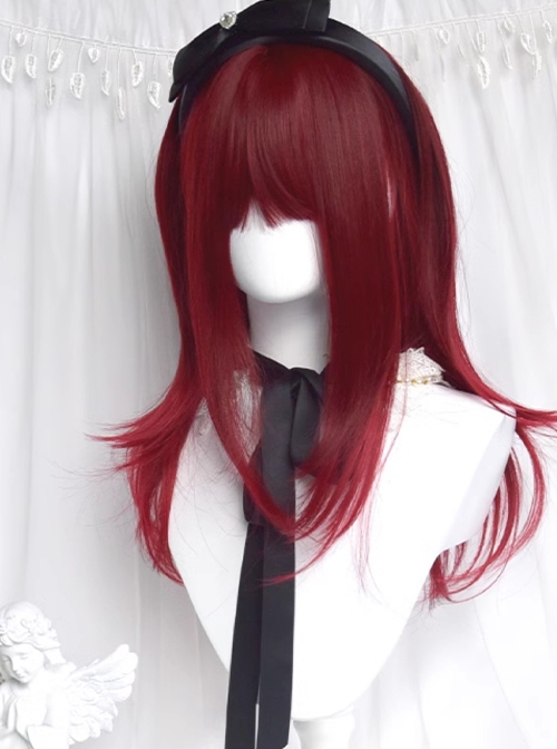 Little Cherry Series Sweet Lolita Cool Jirai Kei Cherry Red Layered Medium Hair Y2K Wig