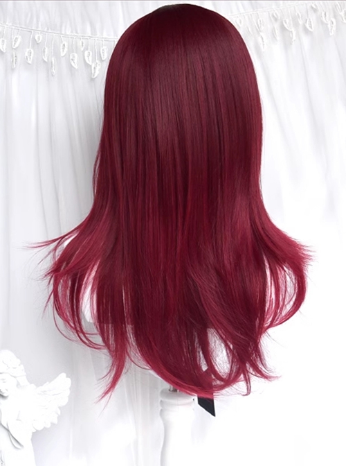 Little Cherry Series Sweet Lolita Cool Jirai Kei Cherry Red Layered Medium Hair Y2K Wig