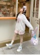 White Loose Cartoon Cute Soft Girl Cat Print Kawaii Fashion Pullover Hoodie Sweatshirt Top