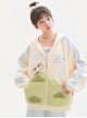 Cute Apricot Green Color Block Fun Girl Cow Ranch Print Kawaii Fashion Loose Casual Sweatshirt