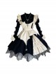 Spider Dream Series Elegant Black White Gothic Lolita Long Sleeve Spiderweb Lace Apron Dress