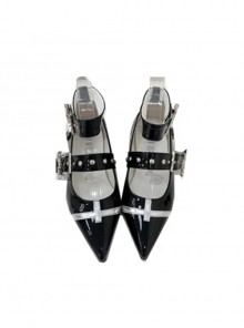 Confined Prayer Series Noble Elegant Dark Black Gothic Punk Lolita Nun Cross Pointed Flat Shoes