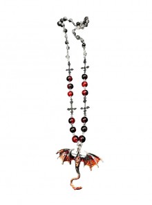 Handmade Subculture Y2K Sweet Cool Hot Girl Gothic Punk Lolita Black Red Dragon Pendant Beaded Necklace