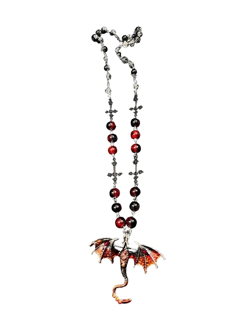 Handmade Subculture Y2K Sweet Cool Hot Girl Gothic Punk Lolita Black Red Dragon Pendant Beaded Necklace