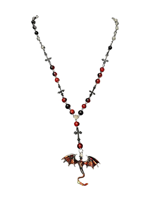 Handmade Subculture Y2K Sweet Cool Hot Girl Gothic Punk Lolita Black Red Dragon Pendant Beaded Necklace