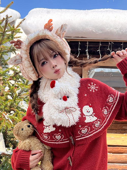 Little Snowball Series Christmas New Year Winter Cute Kawaii Fashion Warm White Plush Scarf