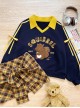 Chipmunk Series Retro American College Sport Kawaii Fashion Color Block Applique Loose Lapel Pullover Sweatshirt