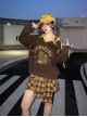 Chipmunk Series Retro American College Sport Kawaii Fashion Color Block Applique Loose Lapel Pullover Sweatshirt