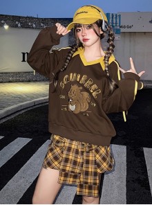 Chipmunk Series Retro American College Sporty Style Kawaii Fashion Tan Plaid Mini Skirt