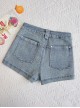 Ramune Soda Series Summer Vibe Y2K Spicy Girl Kawaii Fashion Chic Distressed Blush Blue Denim Shorts