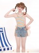 Ramune Soda Series Summer Vibe Y2K Spicy Girl Kawaii Fashion Chic Distressed Blush Blue Denim Shorts