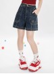 Ramune Soda Series Summer Vibe Y2K Spicy Girl Kawaii Fashion Chic Washed Distressed Blush Denim Shorts