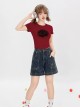 Ramune Soda Series Summer Vibe Y2K Spicy Girl Kawaii Fashion Chic Washed Distressed Blush Denim Shorts