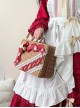 Tasha Garden Series Charming Red Ribbon Faux Flowers Classic Lolita Exquisite Mori Vintage Handbag Wicker Basket