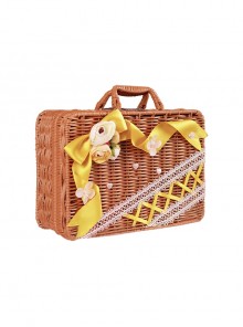 Tasha Garden Series Yellow Ribbon Faux Flowers Classic Lolita Mori Girl Vintage Square Wicker Handbag